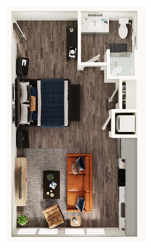 Floor plan for studio, 1 bath, 532 sqft